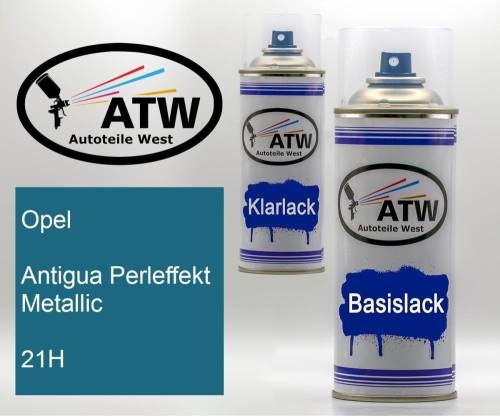 Opel, Antigua Perleffekt Metallic, 21H: 400ml Sprühdose + 400ml Klarlack - Set, von ATW Autoteile West.